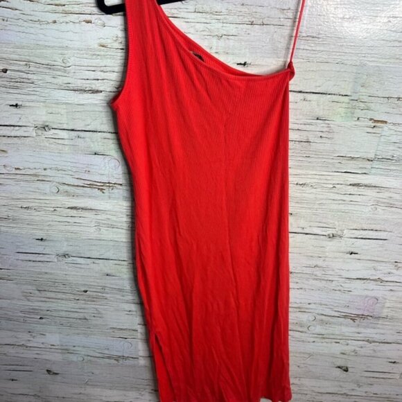 Banana Republic Red orange ribbed One-Shoulder Dress size small - Picture 7 of 8
